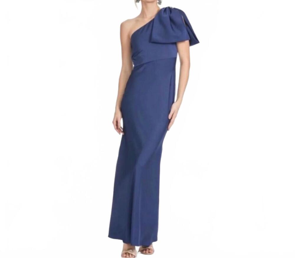 NEW SACHIN & BABI women's aubrey one-shoulder satin gown in washed indigo